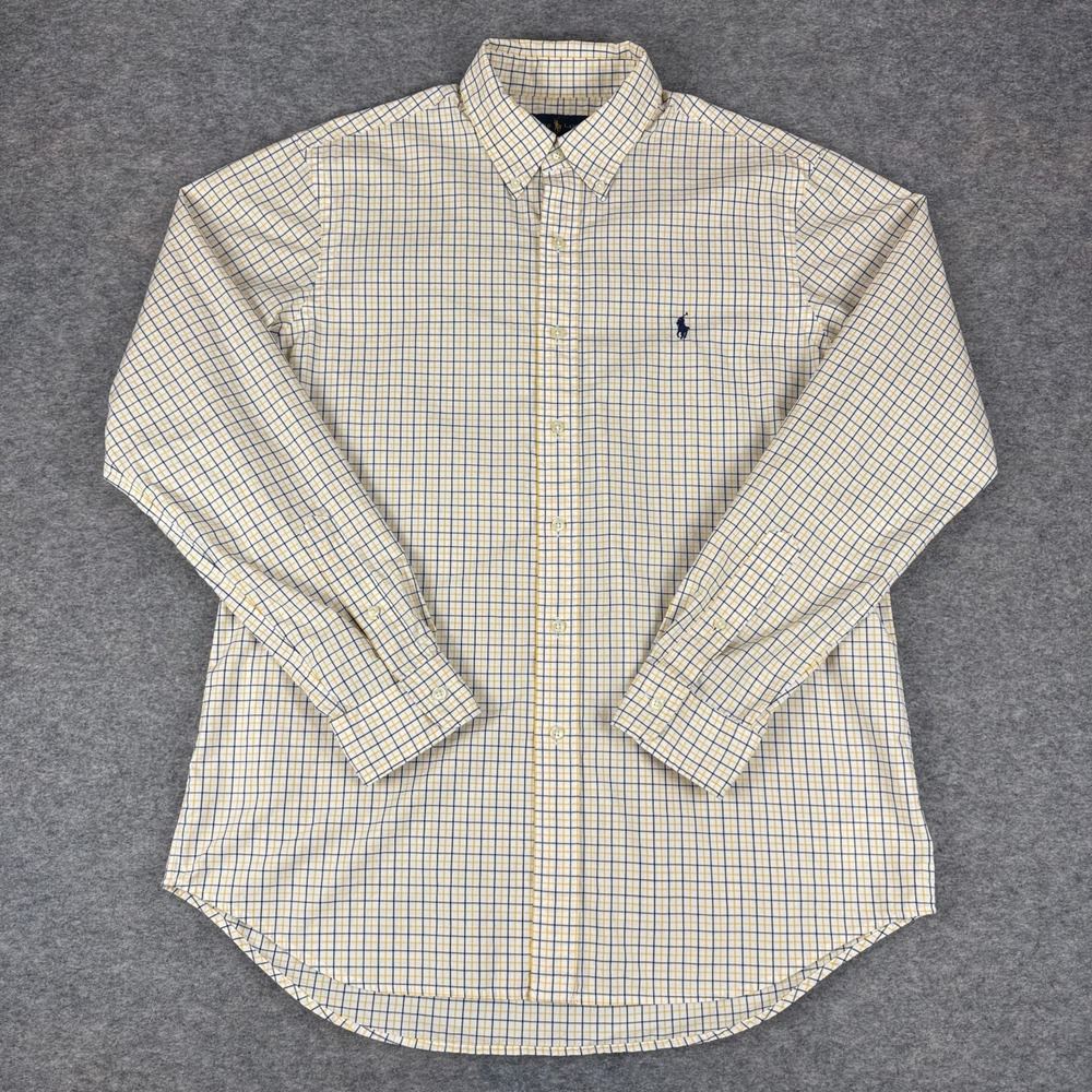 Ralph Lauren Button Down Shirt Long Sleeve Check Yellow Blue Mens Large L